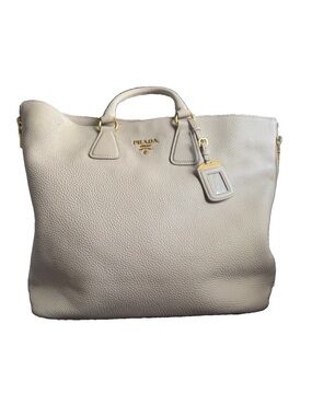 Prada Vitello Daino Tote — Beige, Gold Hardware
